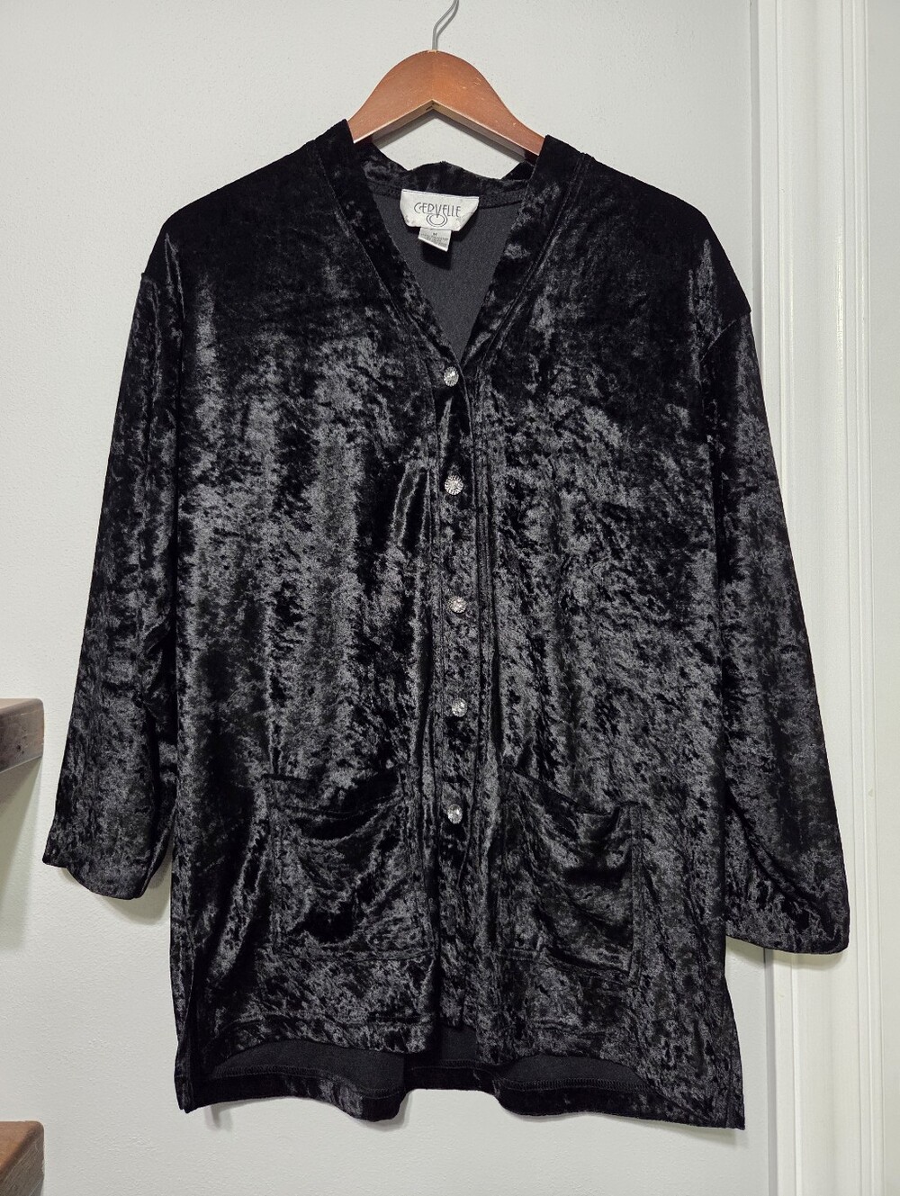Cervelle Black Velvet Velour Button-Front Jacket Blazer Women's Size Medium